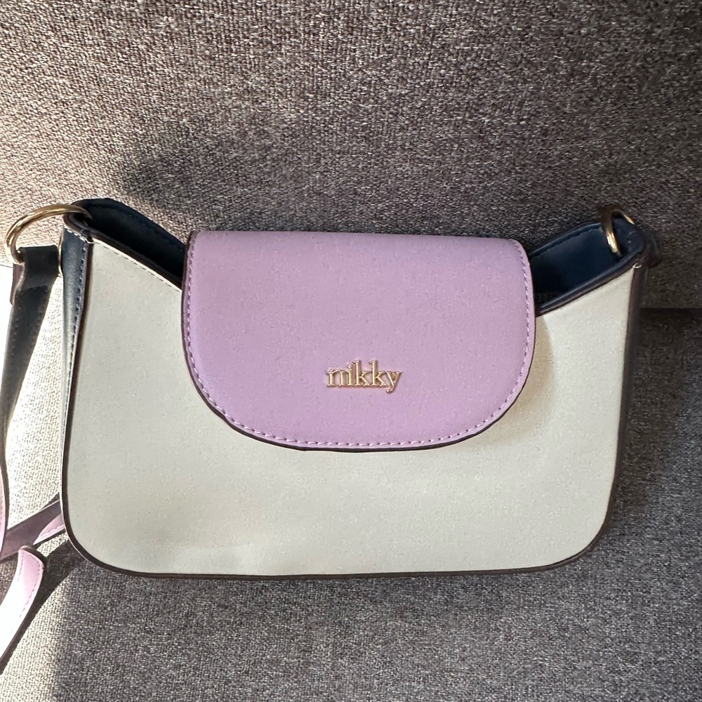 Nicole Lee Cream and Purple Crossbody Bag